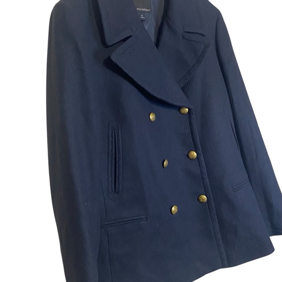 Banana Republic Pea Coat Wool Nylon Gold tone buttons with Emblem Fully Lined XL - Picture 6 of 16